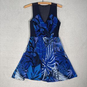Armani Exchange Size 2 Pleated Mini Dress Chiffon Pintuck Surplice BabyDoll Blue